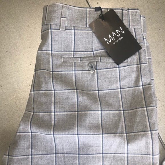 boohooMAN grey windowpane smart formal trouser 32 - Picture 5 of 8